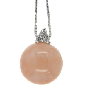 An 18ct Gold Pink Coral Pendant set with diamonds. (Lge) - Click Image to Close